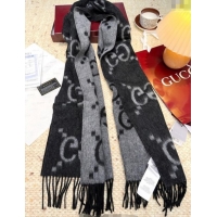 Best Price Gucci Cashmere Long Scarf 45x200cm GG091007 Grey/Black 2025