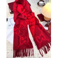 Luxury Cheap Gucci Cashmere Long Scarf 45x200cm GG091007 Red 2025