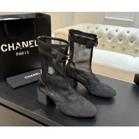 Perfect Chanel Mesh & Grosgrain Heel Ankle Boots 5cm with Bow Black 2025 G46703