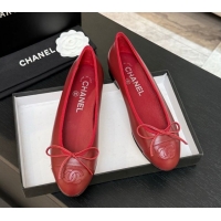 Stylish Chanel Classic Lambskin Leather Ballet Flats with Bow Red 50901001