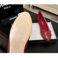 Stylish Chanel Classic Lambskin Leather Ballet Flats with Bow Red 50901001