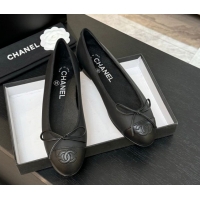 Top Grade Chanel Classic Lambskin Leather Ballet Flats with Bow Black 50901002