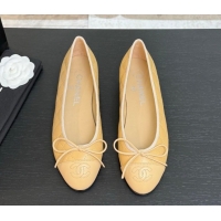 Sumptuous Chanel Classic Quilted Lambskin Ballet Flats with Bow Beige Yellow 50901003