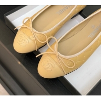 Sumptuous Chanel Classic Quilted Lambskin Ballet Flats with Bow Beige Yellow 50901003