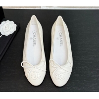 Popular Style Chanel Classic Quilted Lambskin Ballet Flats with Bow White 50901004