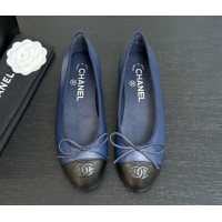 Classic Hot Chanel Classic Lambskin Leather Ballet Flats with Bow Navy Blue 50901005