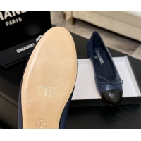 Classic Hot Chanel Classic Lambskin Leather Ballet Flats with Bow Navy Blue 50901005