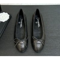 Purchase Chanel Classic Quilted Lambskin Ballet Flats with Bow Black 50901006