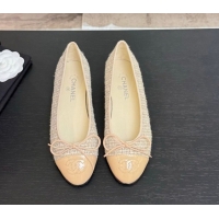 Durable Chanel Classic Tweed & Patent Calfskin Ballet Flats with Bow Nude/Beige 50901007