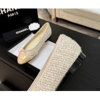 Durable Chanel Classic Tweed & Patent Calfskin Ballet Flats with Bow Nude/Beige 50901007