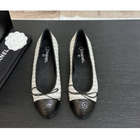 Good Looking Chanel Classic Tweed & Lambskin Leather Ballet Flats with Bow Black/White/Grey 50901008