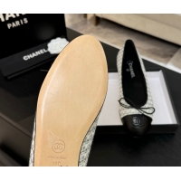 Good Looking Chanel Classic Tweed & Lambskin Leather Ballet Flats with Bow Black/White/Grey 50901008