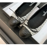 Best Product Chanel Classic Tweed & Lambskin Leather Ballet Flats with Bow Black/White 50901011