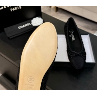 Good Product Chanel Classic Tweed & Grosgrain Ballet Flats with Bow Black 50901012