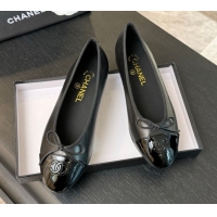 Good Quality Chanel Classic Quilted CC Lambskin & Patent Calfskin Ballet Flats with Bow Black 50901014