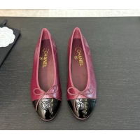 Grade Quality Chanel Classic Quilted CC Lambskin & Patent Calfskin Ballet Flats with Bow Burgundy 50901013