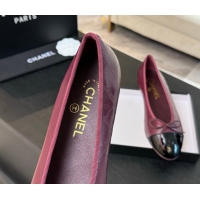 Grade Quality Chanel Classic Quilted CC Lambskin & Patent Calfskin Ballet Flats with Bow Burgundy 50901013