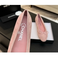 Top Design Chanel Classic Suede Ballet Flats with Bow Pink 0901017