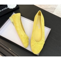Best Grade Chanel Classic Suede Ballet Flats with Bow Yellow 50901018