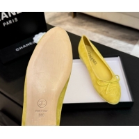 Best Grade Chanel Classic Suede Ballet Flats with Bow Yellow 50901018