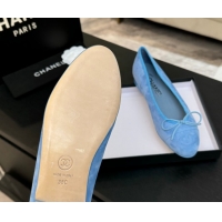 Low Price Chanel Classic Suede Ballet Flats with Bow Blue 0901019
