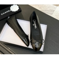 Low Cost Chanel Classic Lambskin & Patent Calfskin Ballet Flats with Bow Black 0901023