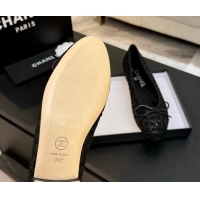 Discount Chanel Classic Tweed & Sequins Ballet Flats with Bow Black 0901024