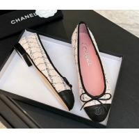 Most Popular Chanel Classic Tweed & Lambskin Leather Ballet Flats with Bow Pink 0901025