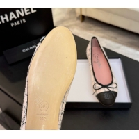 Most Popular Chanel Classic Tweed & Lambskin Leather Ballet Flats with Bow Pink 0901025