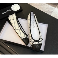 Classic Specials Chanel Classic Tweed & Lambskin Leather Ballet Flats with Bow White 0901026