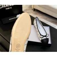 Classic Specials Chanel Classic Tweed & Lambskin Leather Ballet Flats with Bow White 0901026