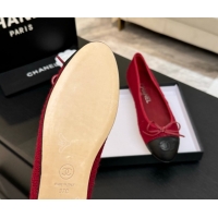Cheap Price Chanel Classic Tweed & Lambskin Leather Ballet Flats with Bow Red 0901027