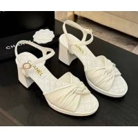 Comfortable Chanel Knot Lambskin Leather Heel Sandals White 2025 CH090101