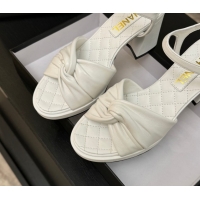 Comfortable Chanel Knot Lambskin Leather Heel Sandals White 2025 CH090101