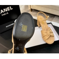 Shop Duplicate Chanel Knot Lambskin Leather Heel Sandals Beige 2025 CH090101