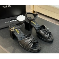 Good Product Chanel Knot Lambskin Leather Heel Sandals Black 2025 CH090101