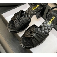 Good Product Chanel Knot Lambskin Leather Heel Sandals Black 2025 CH090101