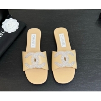 Popular Style Chanel Calfskin Leather Flat Slides Sandal Beige 2025 CH090102