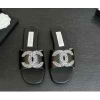 Good Quality Chanel Calfskin Leather Flat Slides Sandal Black 2025 CH090102