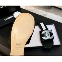 Good Quality Chanel Calfskin Leather Flat Slides Sandal Black 2025 CH090102