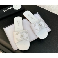 Unique Style Chanel Calfskin Leather Flat Slides Sandal White 2025 CH090102