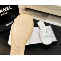 Unique Style Chanel Calfskin Leather Flat Slides Sandal White 2025 CH090102