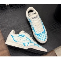 Luxury Chanel Quilted Calfskin Leather Sneakers White/Blue 2025 G458390901