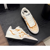 Discount Chanel Quilted Calfskin Leather Sneakers White/Orange G4583909
