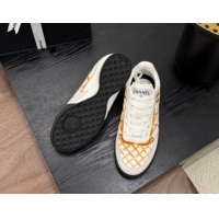 Discount Chanel Quilted Calfskin Leather Sneakers White/Orange G4583909