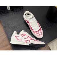 Classic Hot Chanel Quilted Calfskin Leather Sneakers White/Fuchsia G4583909