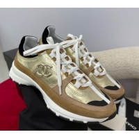 Best Price Chanel Laminated Calfskin & Suede Sneakers Gold-Tone 2025 G46609 0901046