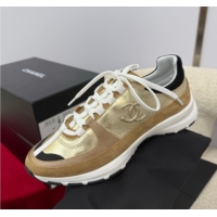 Best Price Chanel Laminated Calfskin & Suede Sneakers Gold-Tone 2025 G46609 0901046