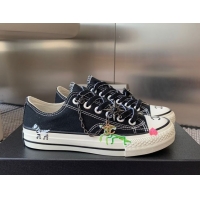 Big Discount Chanel Canvas Low top Sneakers with Chain and Print Black 2025 CH090103 0901049