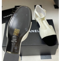 Top Design Chanel Lambskin & Velvet T Mary Janes Flat Shoes with Pearls White 2025 CH090104 0901052